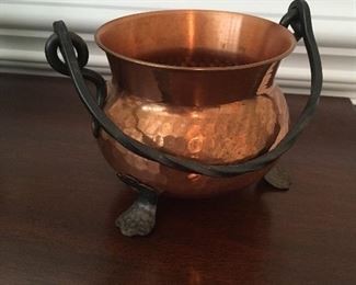Copper and brass hammered kettle (small)