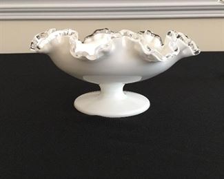 Vintage Fenton milk glass silver crest dish