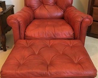 Tufted leather arm chair and ottoman by Classic