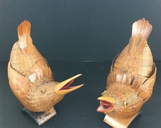 Vintage Zhejiang Handicrafts birds woven bamboo wicker