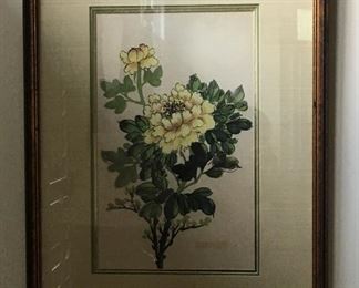 Vintage hand painted print on silk