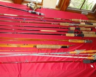 Fly Rods, Casting Fishing Rods, - Vintage Fenwick, Fenwick Legacy, Jimmy Horton, Tonka Queen w/Tube & Sack, Slingshot, Vintage Bamboo, Cabela Mag Touch II,  a few custom designed. 