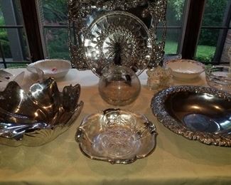 Crystal, Silver Plate, serving pieces