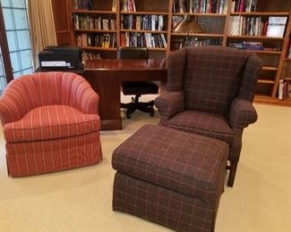 Custom covered Arm Chair w/ottoman, club chair