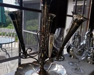 Silver plate, Bud vase, floral arrangements