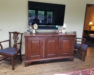 TV NOT for sale, media cabinet, 6 matching dining room arm chairs