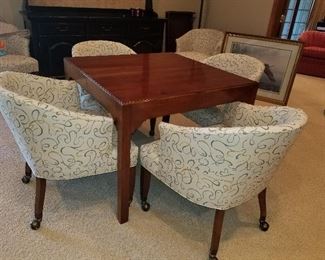6 Matching Club Chairs, table square game table, or 2 leaves to full size table