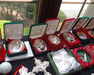 Reed & Barton, Wallace , Sterling Christmas Ornaments, Cross, Bells, Waterford Christmas ornaments