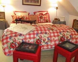 King Linens, red ottomans