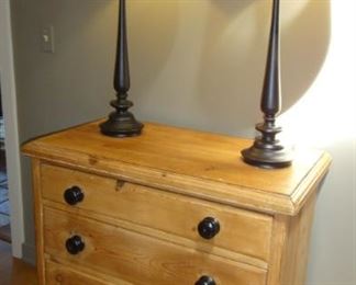 Primitive Chest, Candlesticks lamps w/ barrel shades