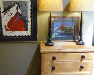 Primitive Chest, Candlesticks lamps w/ barrel shades , Art, Western & Southwest Style Art
