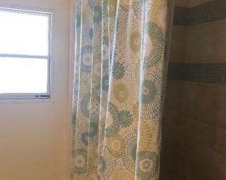 shower curtain, liner and hooks