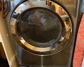 LG Stainless Electric Dryer on pedestal