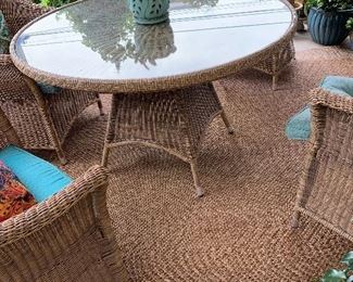 Wicker patio table and 4 chairs