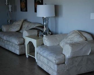 SOFA, LOVESEAT, AND CHAIR  END TABLES, TABLE LAMPS, DECOR