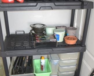 LOTS OF BBQ  ITEMS, QUALITY BACK PACKS,FOOD STORAGE CONTAINERS AND SHELF UNIT
