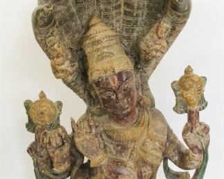 A Large Polychrome Wood Figure of Krishna