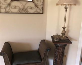 Medal and leather accent seat - wall mirror - table lamp