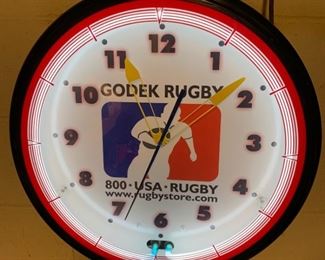 Rugby Clock, $375 (WORKS GREAT, NEON)