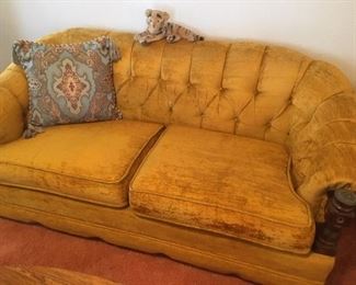 Two-person parlor sofa in goldenrod fabric