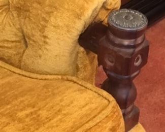 Detail of wood accents on parlor sofa