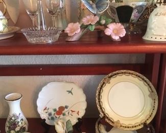 Assorted china, bisque & porcelain; lower right is a set of 6 bread and butter plates in Gacahad pattern by Noritake