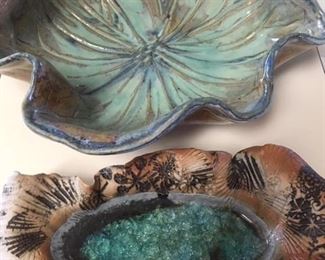 Hand-thrown art pottery by Texas/Colorado artist Ann Fontonat; two of 6 pieces available