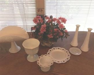 Assorted  milk glass servers