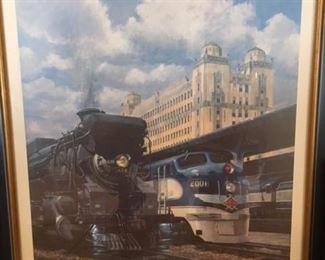 1997 Framed color litho print of The Texans, T&P Railway, numbered and signed by artist #268/350, John Winfield
