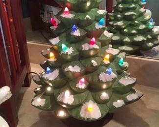 2-piece painted ceramic table top electric tree with multi-color light inserts