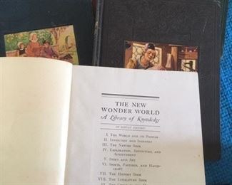 Set of hardcovers with color insets on covers, The New Wonder World of Library of Knowledge, published 1946