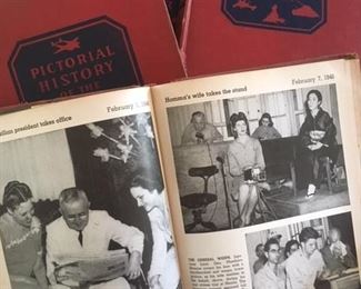 Set of "Pictorial History of the Second World War" hardcover books; an interior spread shown