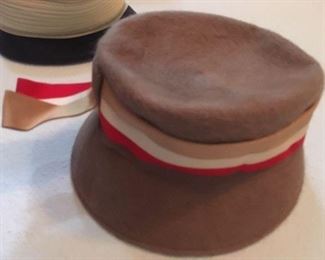 Brown felt hat with striped grosgrain ribbon