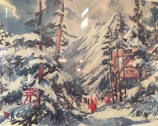 One of four large framed color litho prints, all alpine scenes by noted artist Cecile Ryden Johnson (1916-2010).