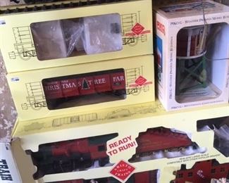 New in box Christmas Tree Farm train; tracks and power units in next photo