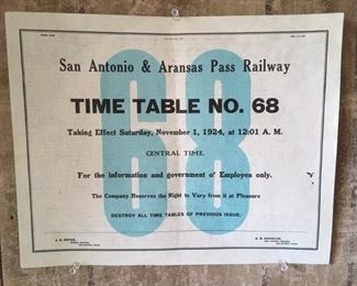 Time Table No.68, Central Time Taking Effect Nov.1, 1924, San Antonio & Aransas Pass Railway Leaflet