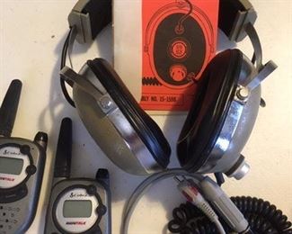 Pair of Koss headphones; set of walkie-talkies