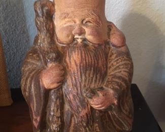 Vintage 14" glazed clay figure of God of Happiness, made in Japan