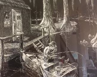 Detail of scratchboard print by Jack Lawrence