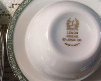 Gold mark on fine china service for 6 "Adrienne" by Lenox; includes creamer and sugar