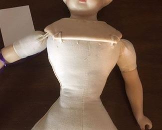 Antique German china doll, blonde with cloth body