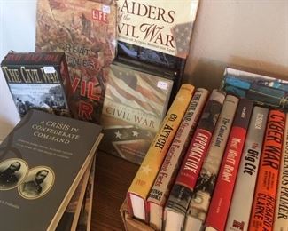 Assortment of books, DVDs specific to the Civil War