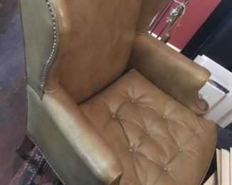 Leather library wing chair