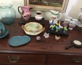 More antique China plus a collection of miniature roosters