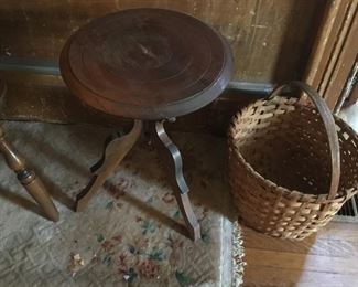 Antique side table and creat split oak basket