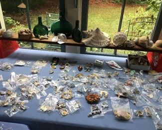 Shells, bottles and jewelry