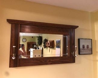 Antique oak hall tree mirror