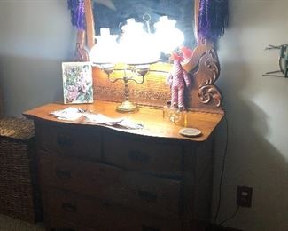 Antique oak dresser & mirror