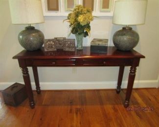 Console table with matching lamps