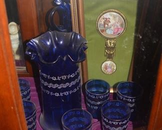 Victorian Moser Glass Pitcher and Glass Set